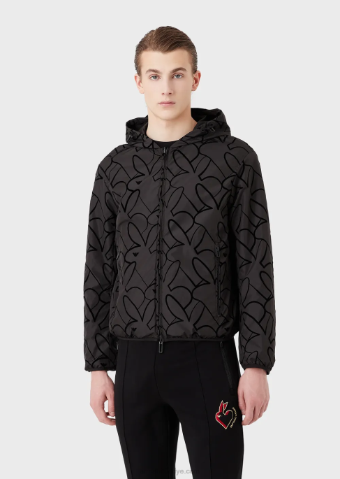 erkekler Armani Floklu naylondan ters çevrilebilir kapüşonlu mont siyah T8HD1314