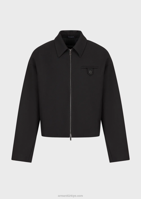 erkekler Armani bakire yün gabardin kumaştan mont siyah T8HD1338