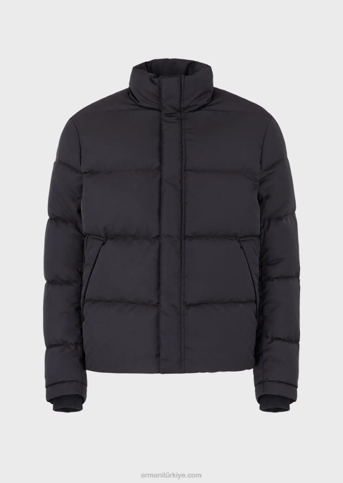 erkekler Armani boydan boya jakarlı kartal işlemeli kapitone kirpi ceket mavi T8HD1365