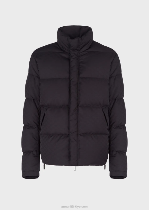 erkekler Armani boydan boya jakarlı kartal işlemeli kapitone kirpi ceket siyah T8HD1364
