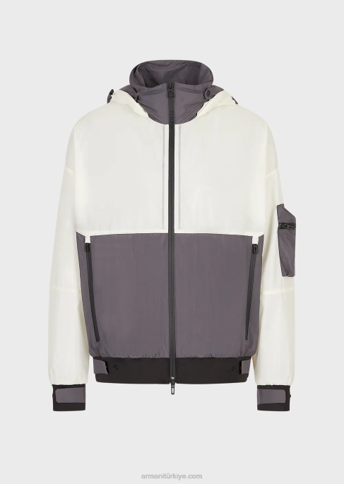 erkekler Armani canlı bir his ile seyahat için gerekli yırtılmaz naylon kapüşonlu mont beyaz T8HD1306