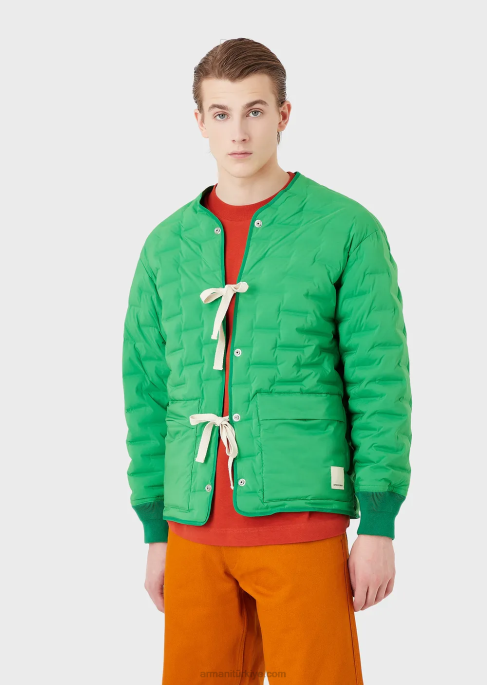 erkekler Armani geri dönüştürülmüş saten ve dolgu ile sürdürülebilir koleksiyon aşağı ceket yeşil T8HD1350