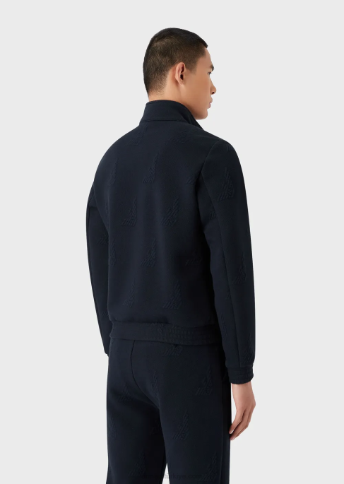 erkekler Armani kabartmalı boydan boya kartal jarse tam boy fermuarlı bluz lacivert T8HD1320