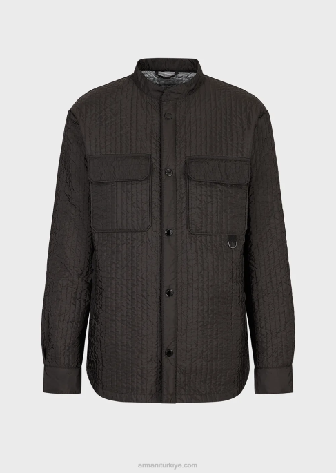 erkekler Armani kapitone geri dönüştürülmüş naylon su tutmaz mont koyu gri T8HD1312