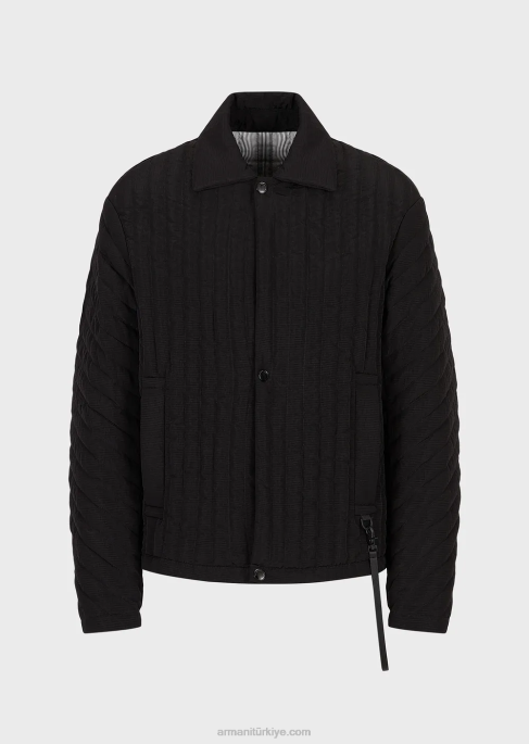 erkekler Armani kapitone geri dönüştürülmüş yırtılmaz naylondan su tutmaz kuş tüyü ceket siyah T8HD1311