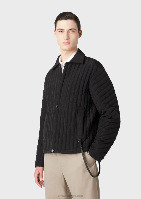 erkekler Armani kapitone geri dönüştürülmüş yırtılmaz naylondan su tutmaz kuş tüyü ceket siyah T8HD1311