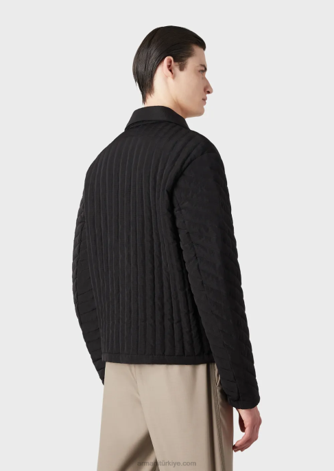 erkekler Armani kapitone geri dönüştürülmüş yırtılmaz naylondan su tutmaz kuş tüyü ceket siyah T8HD1311