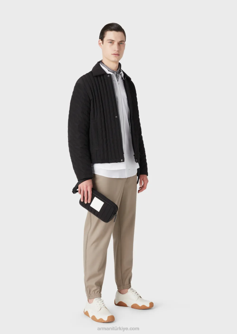 erkekler Armani kapitone geri dönüştürülmüş yırtılmaz naylondan su tutmaz kuş tüyü ceket siyah T8HD1311