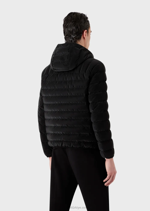 erkekler Armani kapitone naylon kapüşonlu ceket siyah T8HD1313