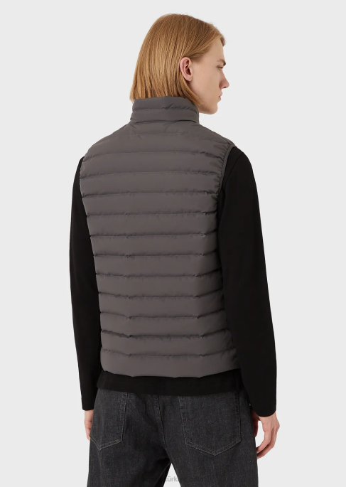 erkekler Armani kapitone naylon kolsuz aşağı ceket koyu gri T8HD1332