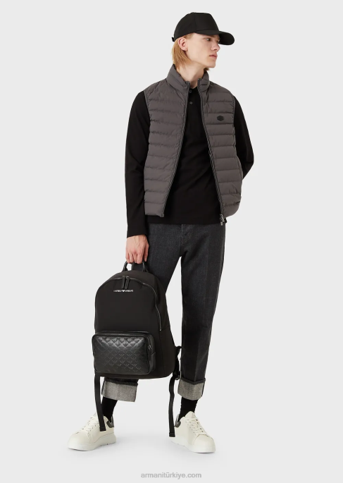 erkekler Armani kapitone naylon kolsuz aşağı ceket koyu gri T8HD1332