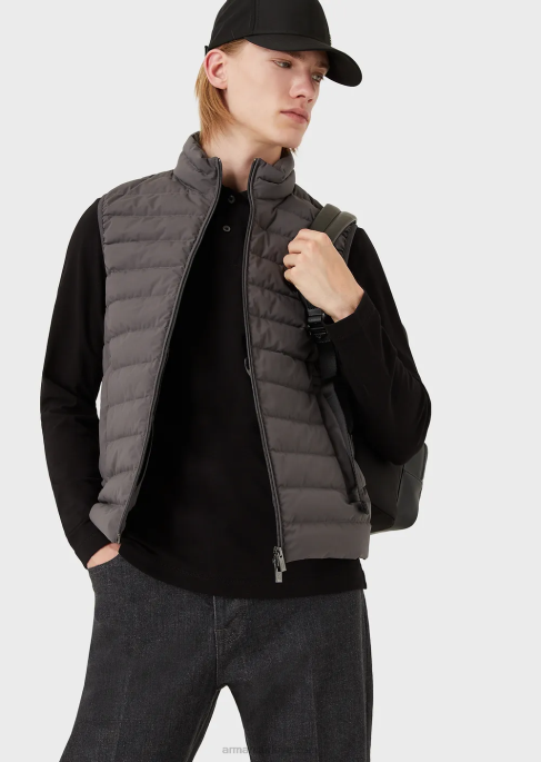 erkekler Armani kapitone naylon kolsuz aşağı ceket koyu gri T8HD1332