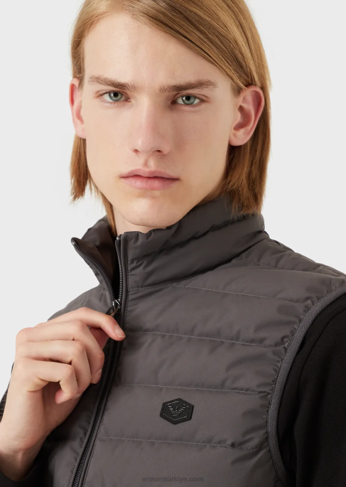 erkekler Armani kapitone naylon kolsuz aşağı ceket koyu gri T8HD1332