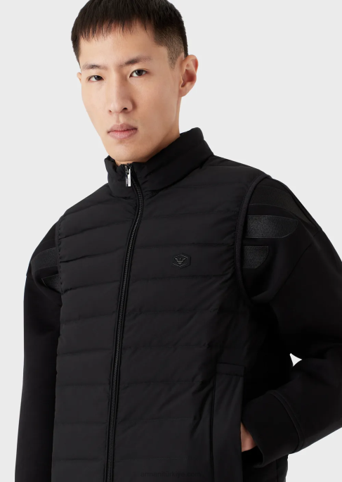 erkekler Armani kapitone naylon kolsuz aşağı ceket siyah T8HD1333