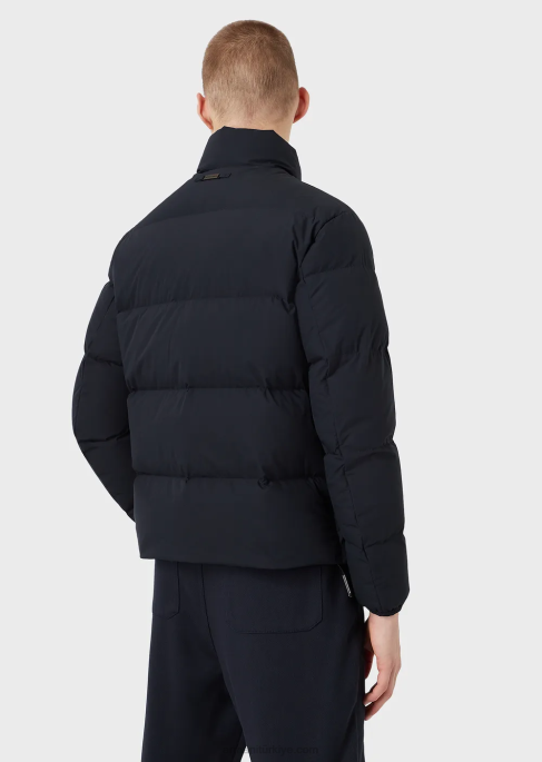 erkekler Armani kapitone naylon, tam boy fermuarlı şişme mont lacivert T8HD1363