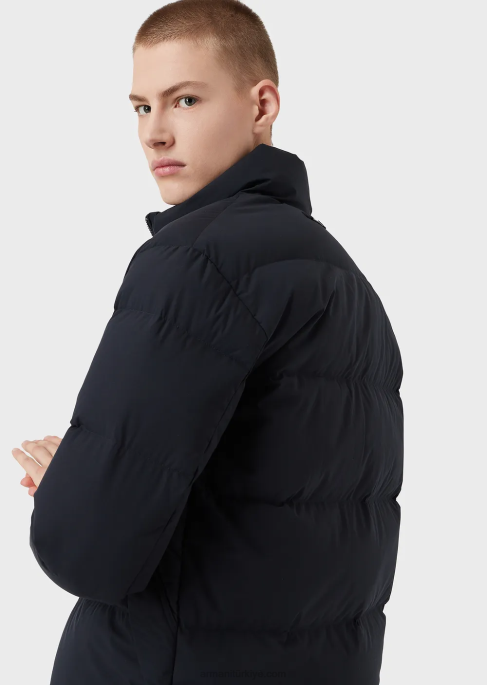 erkekler Armani kapitone naylon, tam boy fermuarlı şişme mont lacivert T8HD1363