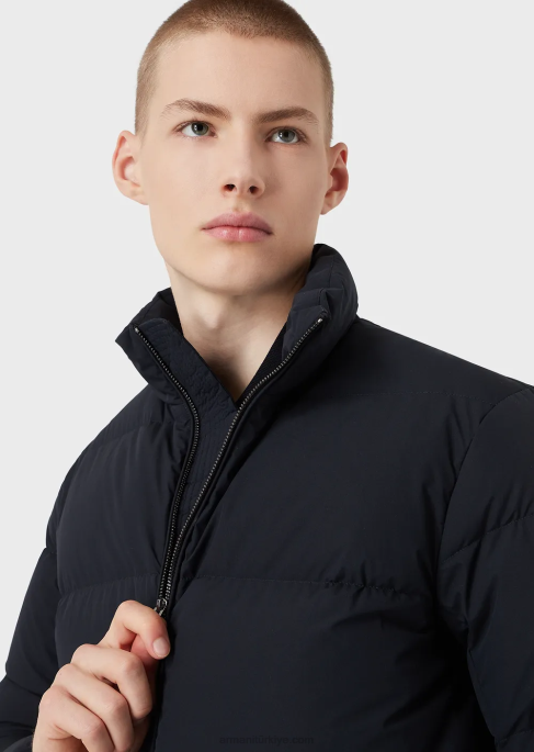 erkekler Armani kapitone naylon, tam boy fermuarlı şişme mont lacivert T8HD1363