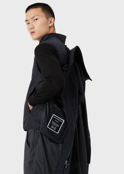 erkekler Armani çıkarılabilir jile ile naylon trençkotT8HD1340