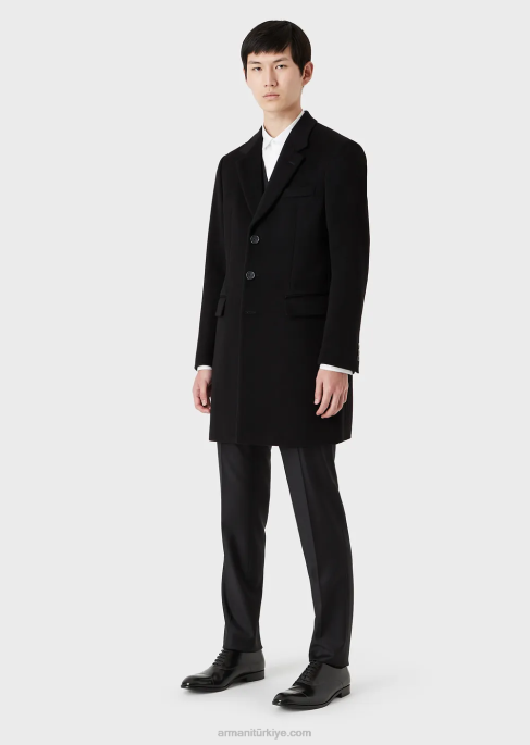 erkekler Armani kunduz kaşmir yakalı kaban siyah T8HD1355