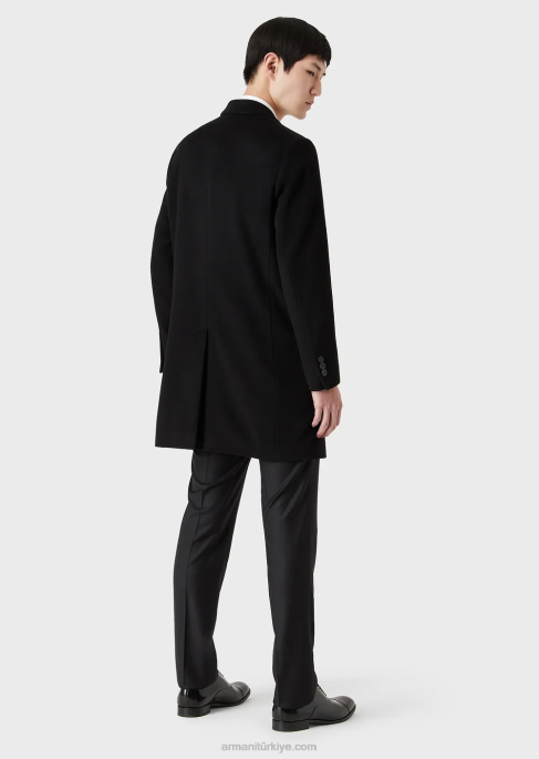 erkekler Armani kunduz kaşmir yakalı kaban siyah T8HD1355