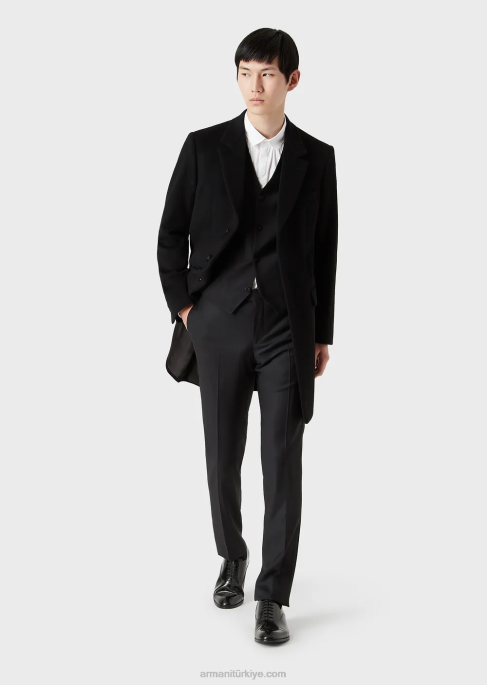 erkekler Armani kunduz kaşmir yakalı kaban siyah T8HD1355