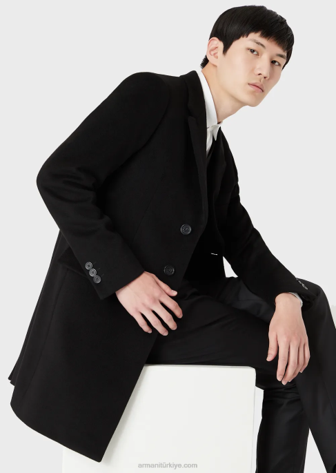 erkekler Armani kunduz kaşmir yakalı kaban siyah T8HD1355