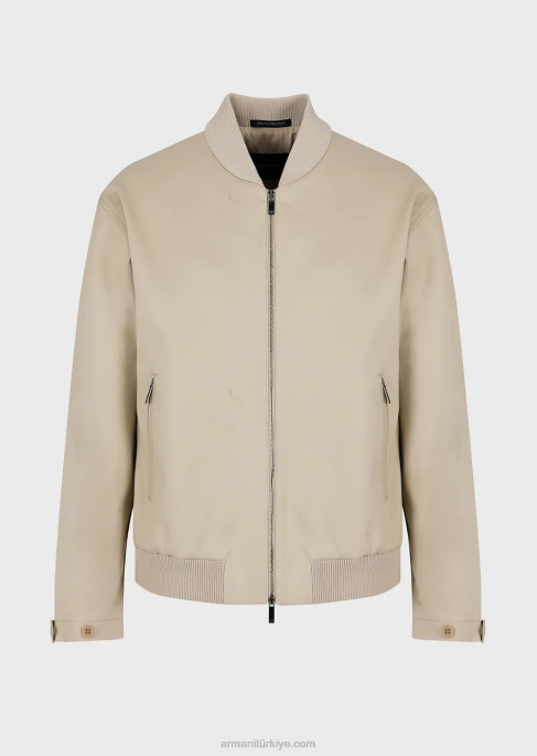 erkekler Armani ön panelli çift gabardin mont bej T8HD1352