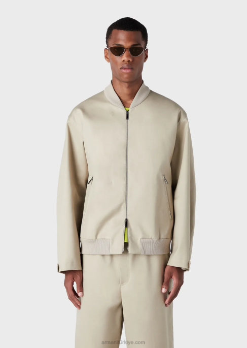 erkekler Armani ön panelli çift gabardin mont bej T8HD1352