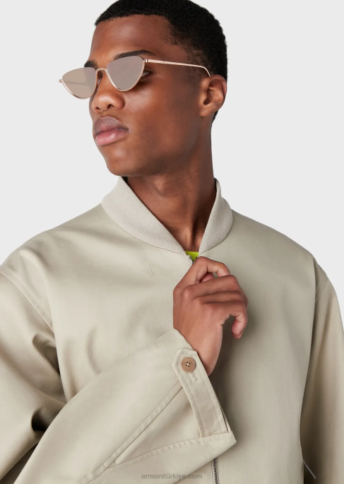 erkekler Armani ön panelli çift gabardin mont bej T8HD1352