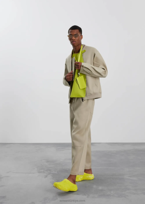 erkekler Armani ön panelli çift gabardin mont bej T8HD1352