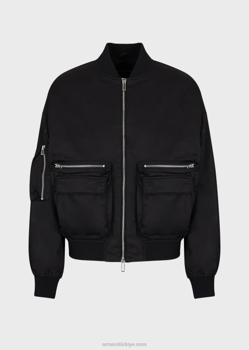 erkekler Armani pima poplin çok cepli bomber ceket siyah T8HD1304