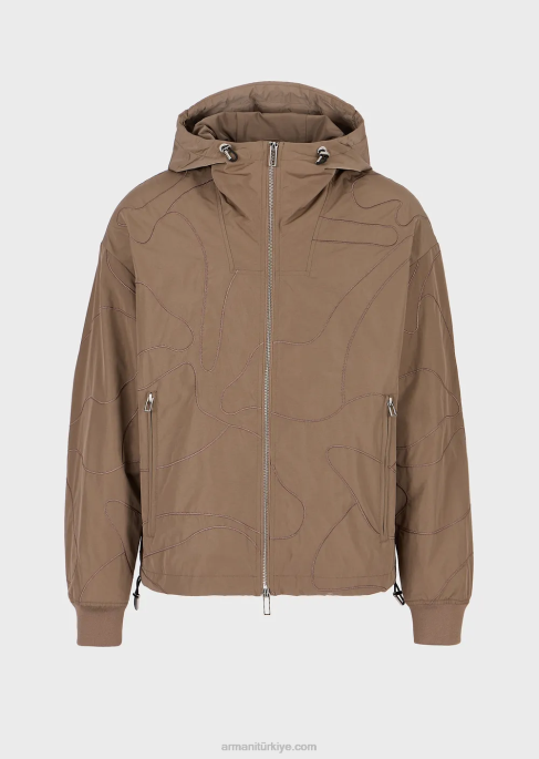 erkekler Armani renk uyumlu kamuflaj hafif dalgalı naylondan çift taraflı kapüşonlu bluz kahverengi T8HD1305