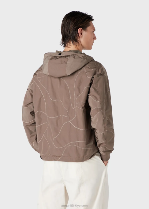 erkekler Armani renk uyumlu kamuflaj hafif dalgalı naylondan çift taraflı kapüşonlu bluz kahverengi T8HD1305