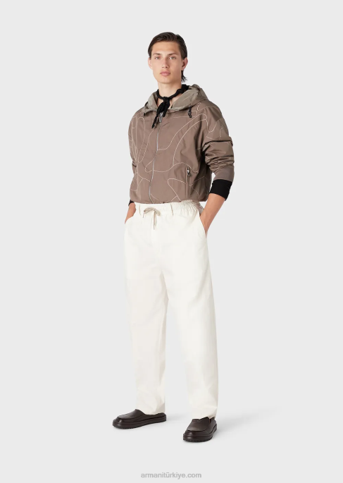 erkekler Armani renk uyumlu kamuflaj hafif dalgalı naylondan çift taraflı kapüşonlu bluz kahverengi T8HD1305