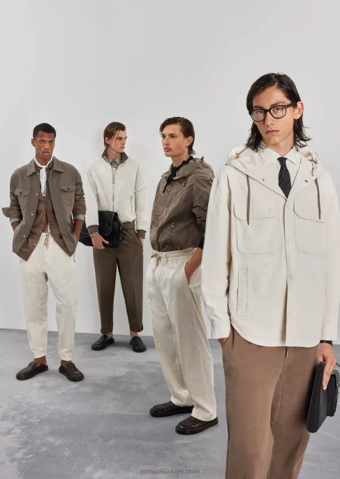 erkekler Armani renk uyumlu kamuflaj hafif dalgalı naylondan çift taraflı kapüşonlu bluz kahverengi T8HD1305