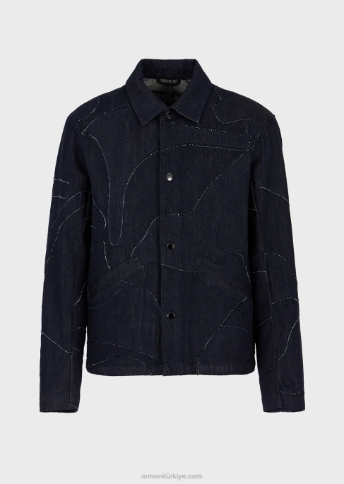 erkekler Armani renk uyumlu kamuflaj işlemeli büyük beden kanvas ceketT8HD1301