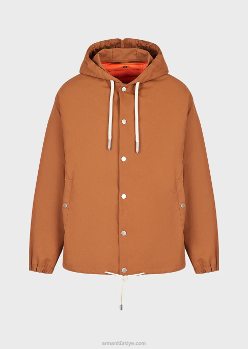 erkekler Armani sürdürülebilir koleksiyon geri dönüştürülmüş kanvas kapşonlu mont tütün T8HD1348