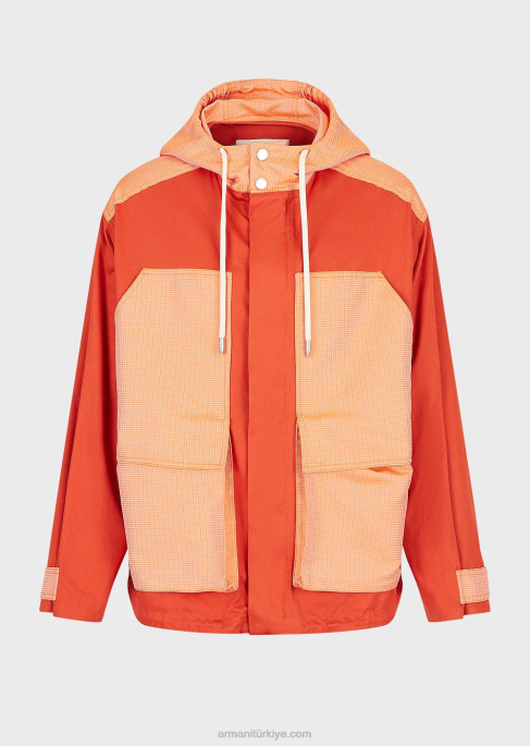 erkekler Armani sürdürülebilir koleksiyon organik dimi ve geri dönüştürülmüş yırtılmaz kapüşonlu mont kırmızı T8HD1351