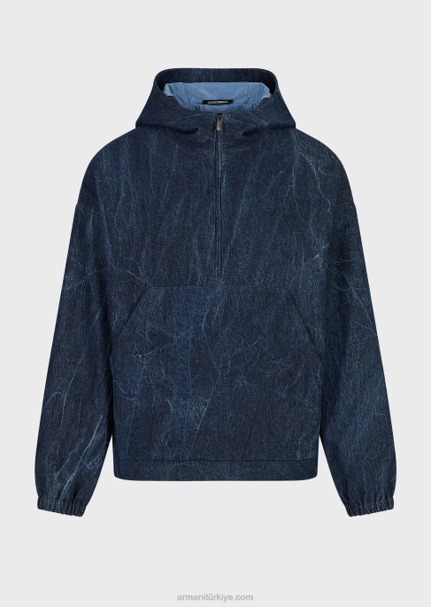 erkekler Armani taş yıkanmış denim anorakT8HD1324