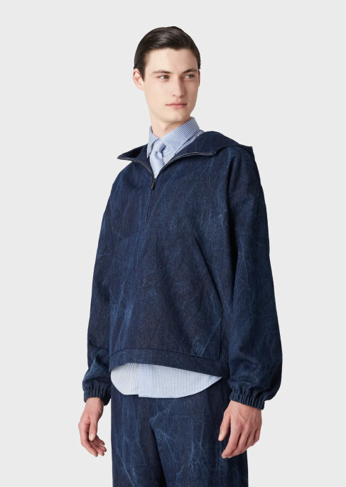 erkekler Armani taş yıkanmış denim anorakT8HD1324