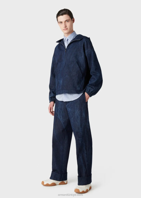 erkekler Armani taş yıkanmış denim anorakT8HD1324