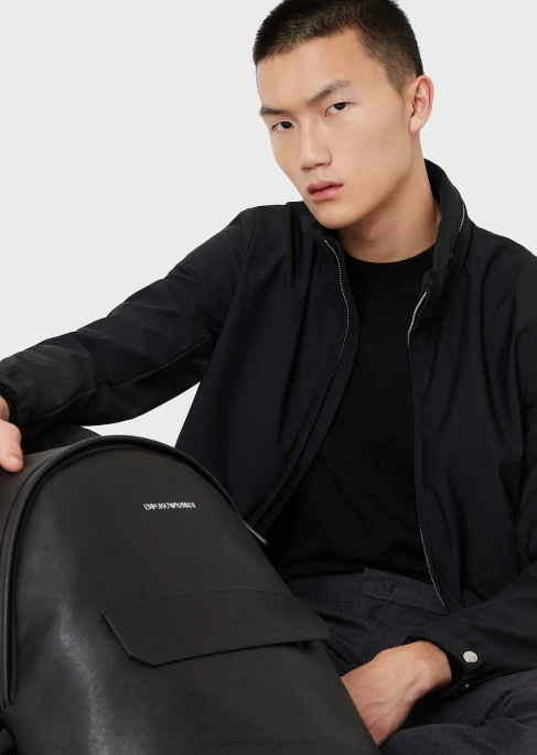 erkekler Armani tam boy naylon bluz siyah T8HD1356