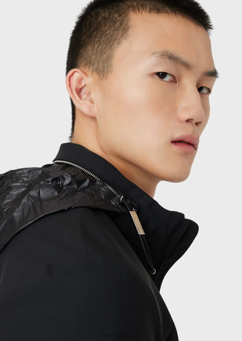 erkekler Armani tam boy naylon bluz siyah T8HD1356