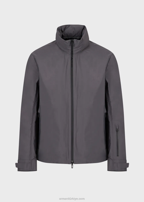 erkekler Armani travel essentials su tutmaz geri dönüştürülmüş naylon tam fermuarlı şişme mont koyu gri T8HD1307