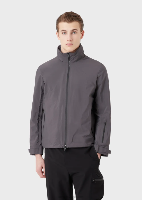 erkekler Armani travel essentials su tutmaz geri dönüştürülmüş naylon tam fermuarlı şişme mont koyu gri T8HD1307