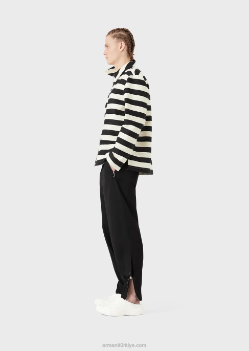 erkekler Armani yatay çizgili osmanlı fermuarlı bluz siyah T8HD1336