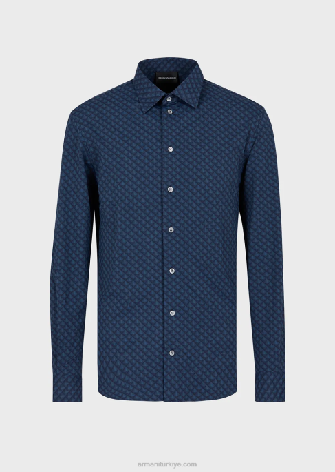 erkekler Armani Kravat baskılı geri dönüştürülmüş kumaştan streç gömlek mavi T8HD1094