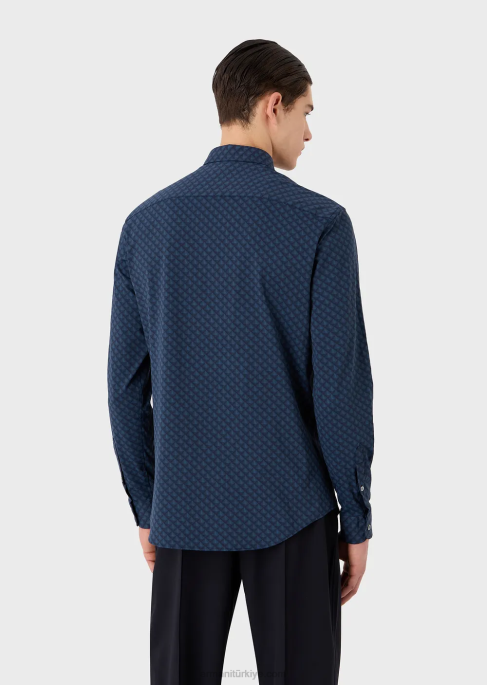 erkekler Armani Kravat baskılı geri dönüştürülmüş kumaştan streç gömlek mavi T8HD1094