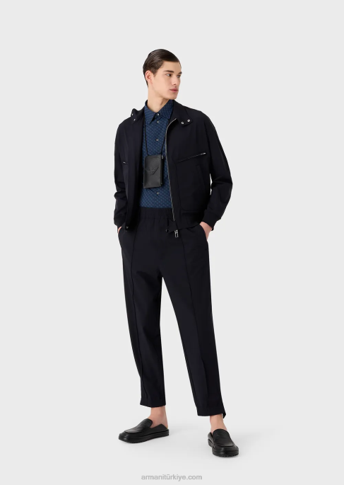 erkekler Armani Kravat baskılı geri dönüştürülmüş kumaştan streç gömlek mavi T8HD1094