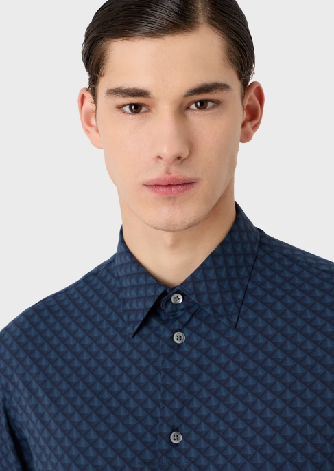 erkekler Armani Kravat baskılı geri dönüştürülmüş kumaştan streç gömlek mavi T8HD1094